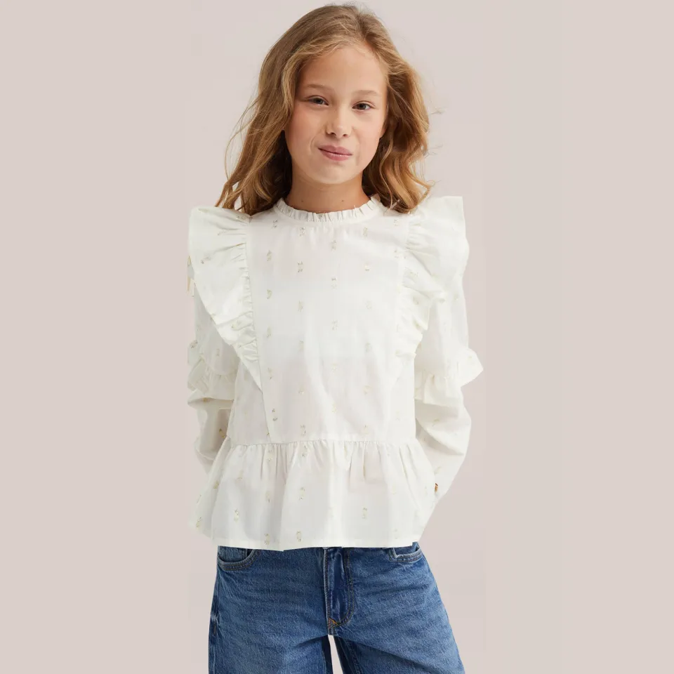 WE Fashion blousetop met ruches en print wit, foto 3