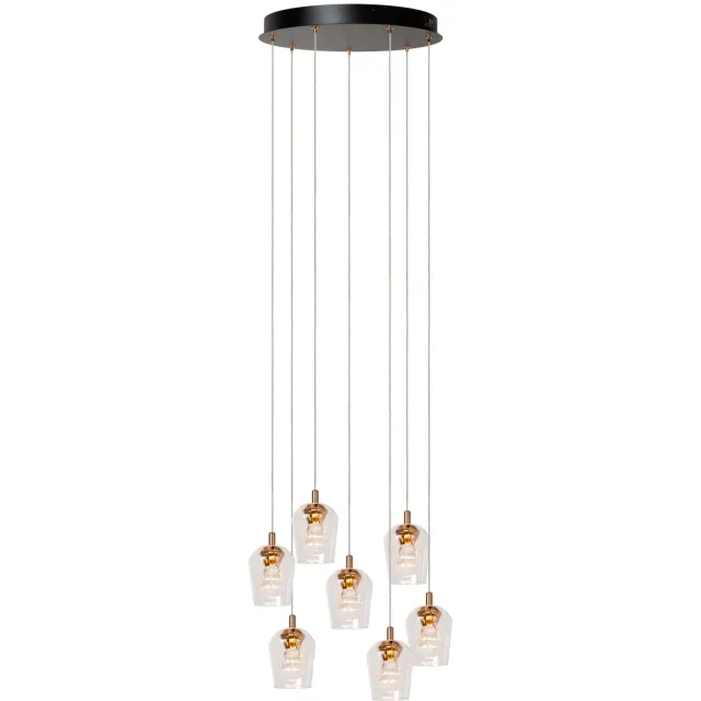 Lucide BERLIANE - Hanglamp - Ø 39 cm - LED Dimb. - 7x4W 2700K - Met vervangbare LED-module - Transparant | Essential Transparant, Goud