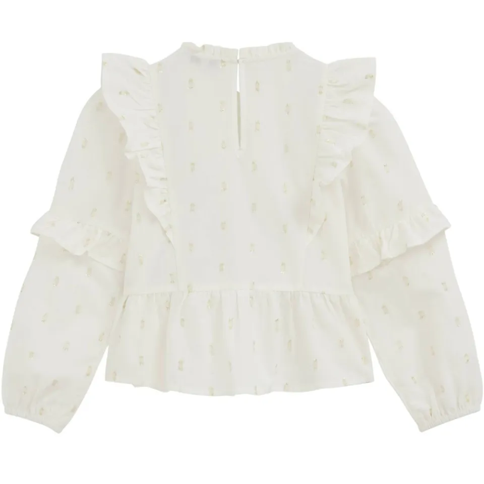 WE Fashion blousetop met ruches en print wit, foto 4