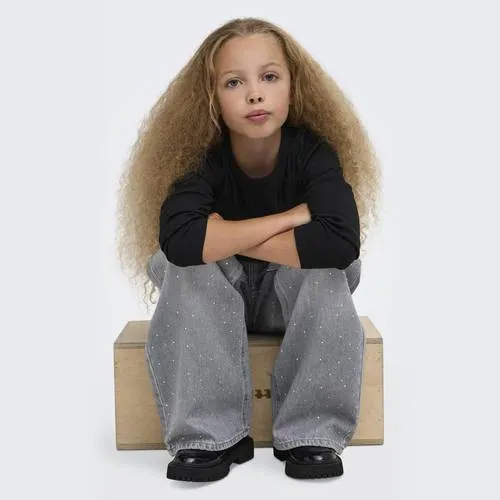 KIDS ONLY GIRL KOGCOBAIN wide leg jeans met strass-steentjes - grijs, foto 3