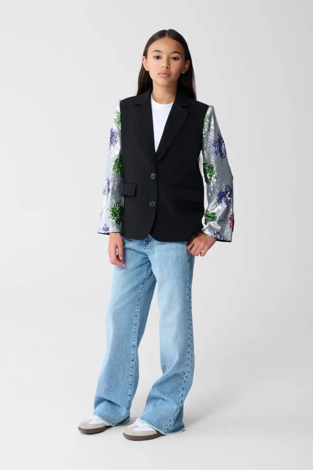 Shoeby regular fit blazer zwart met pailletten Zwart/zilver