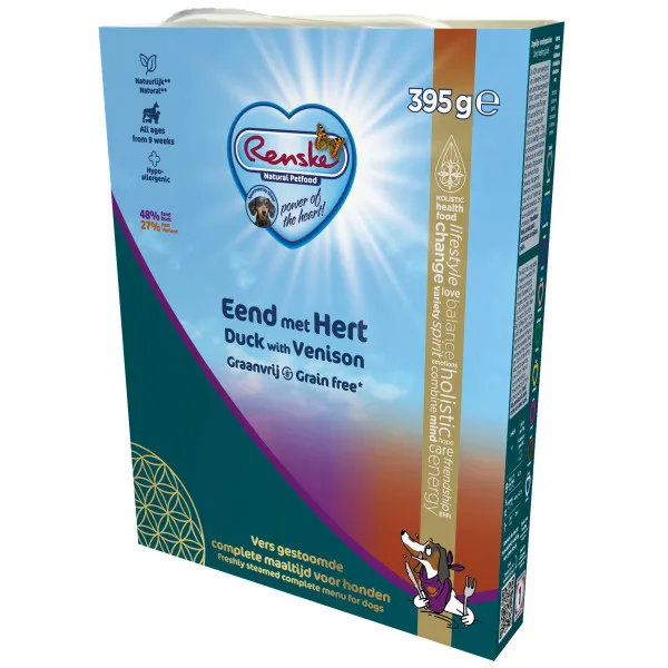 Renske vers gestoomd eend en hert graanvrij natvoer hond 20 x 395 g