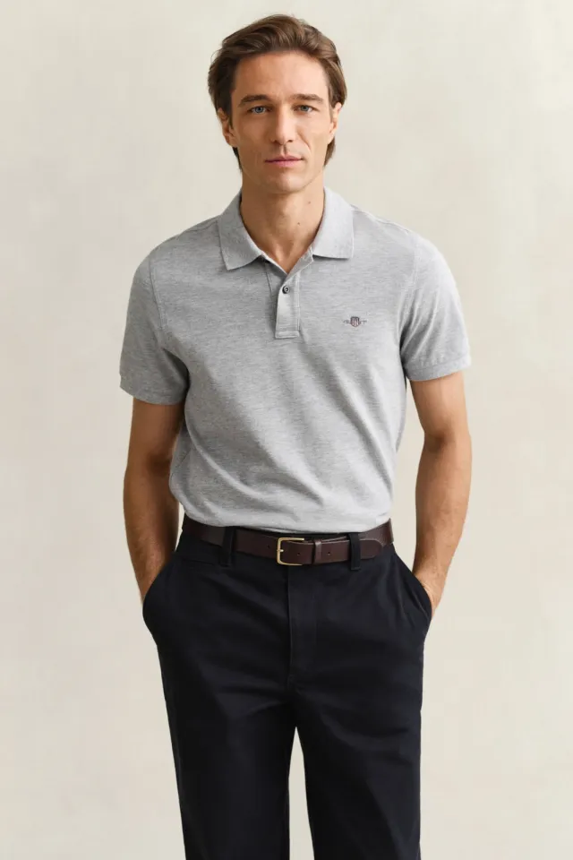 Gant Shield poloshirt korte mouw grijs