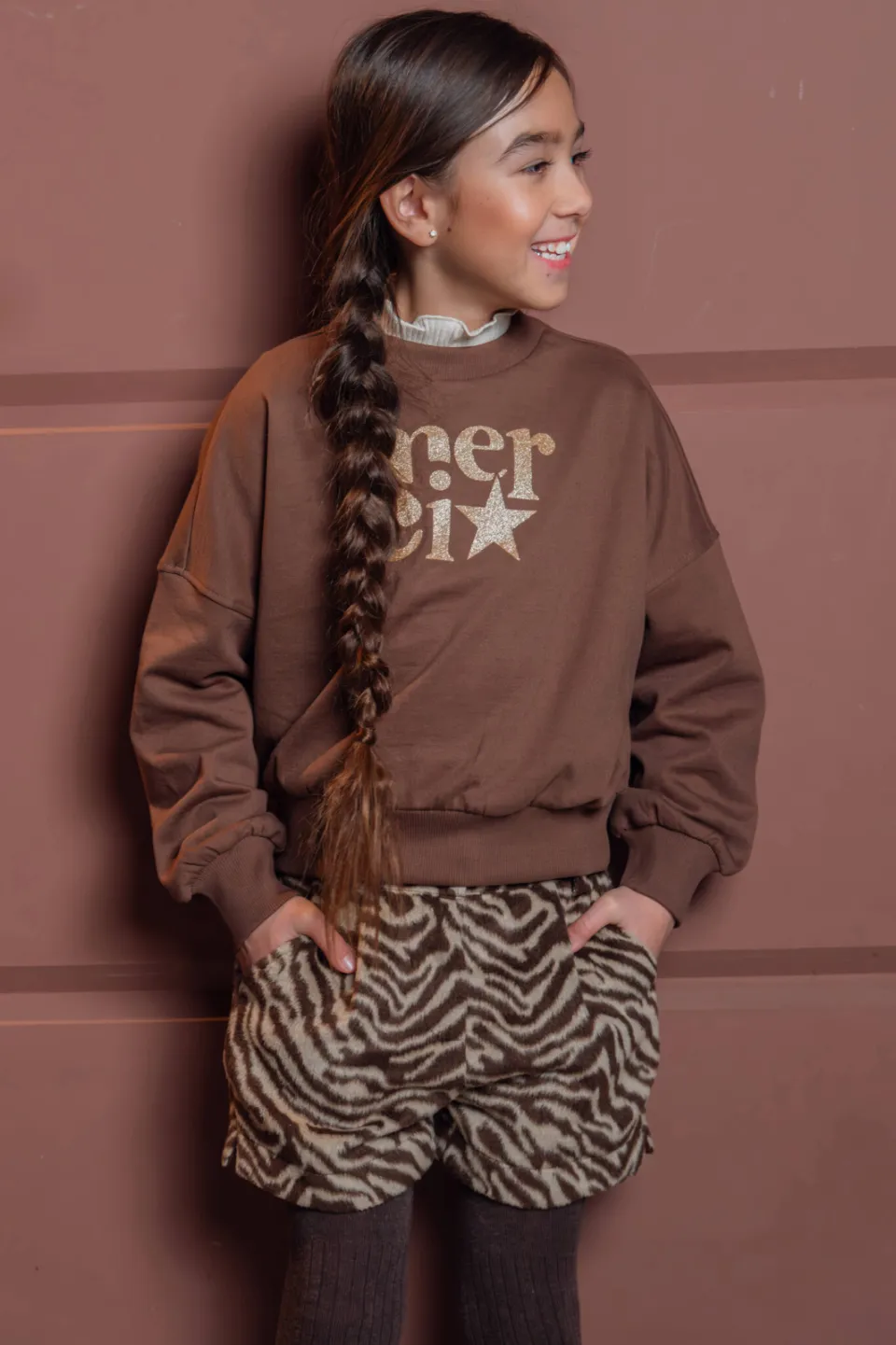 Like Flo oversized sweater met print - bruin, foto 6