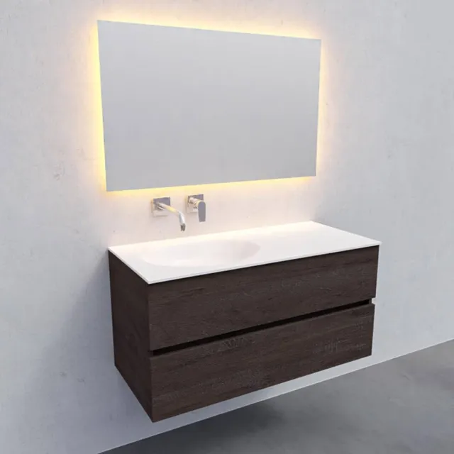 Boss & Wessing Badkamermeubel Solid Surface AQS Stockholm 100x46 cm Links Wood Dark Brown Boss & Wessing Houtlook