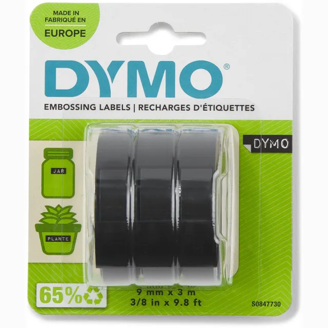 Dymo S0847730 3 pack op zwart breedte 9 mm wit