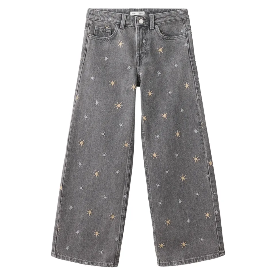 Mango Kids wide leg jeans met sterren - grijs, foto 2