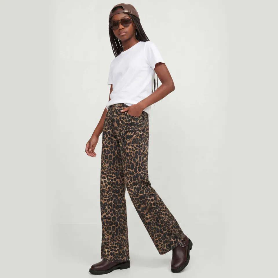 JJXX GIRL wide leg broek met panterprint bruin
