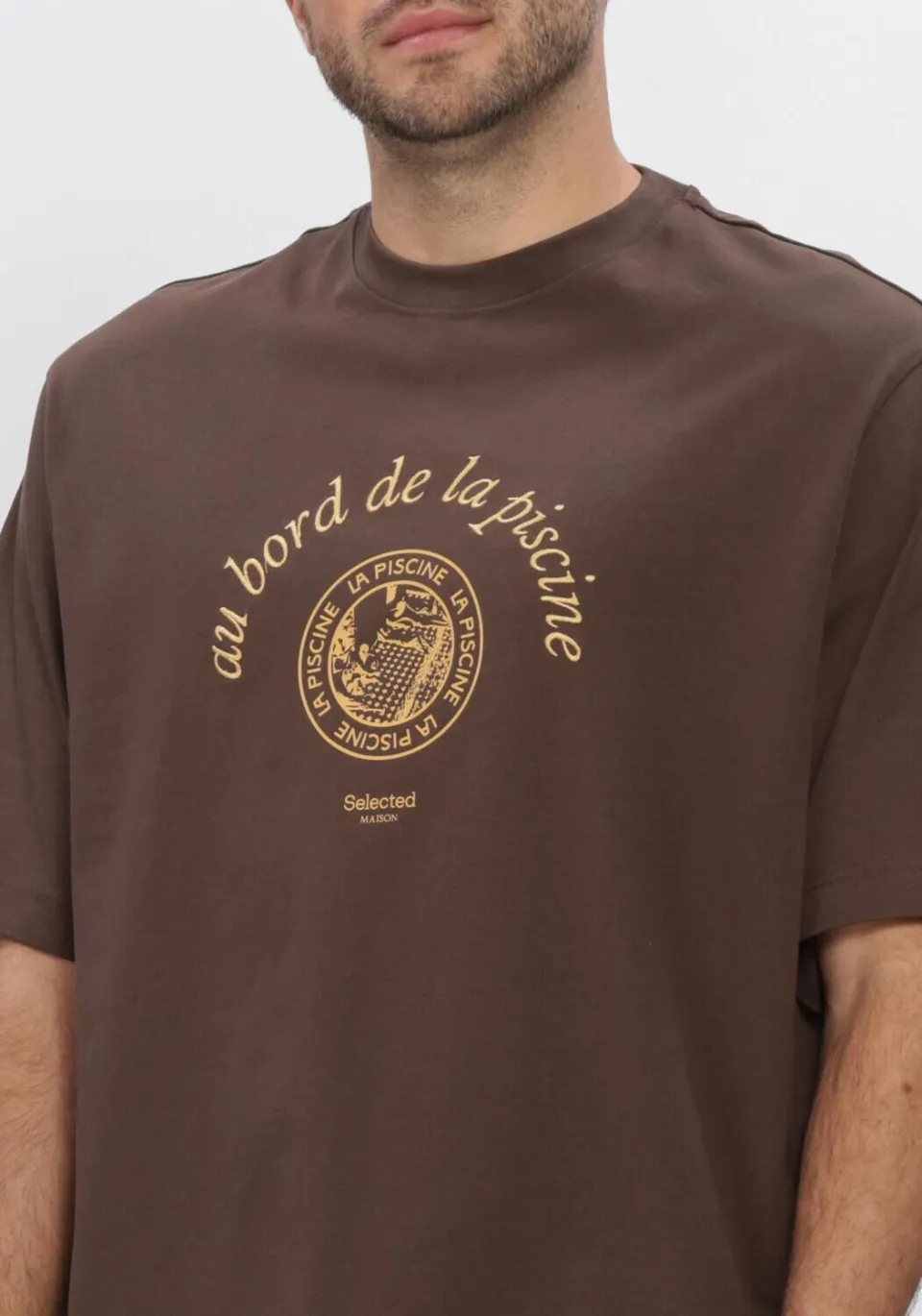 SELECTED MEN Heren Polo's & T-shirts Lhboxynorman Graphic Ss O-neck Tee - Bruin, foto 4