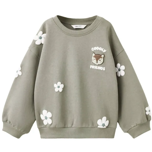 Mango Kids gebloemde sweater met borduursels - olijfgroen