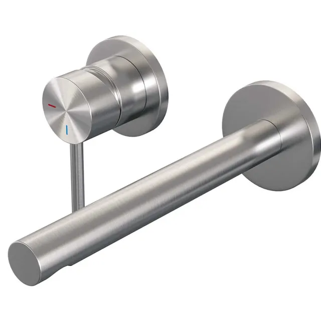 Brauer Inbouw Wastafelmengkraan Brauer Brushed Edition Coldstart Rechte Uitloop Ronde Hendel Links Geborsteld RVS PVD Met Rozetten