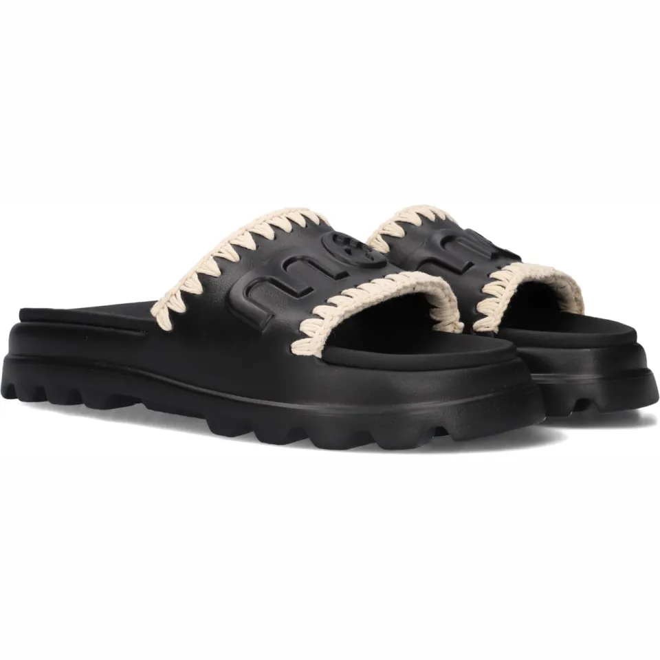 Mou Dames Slippers Sequins Criss-cross Bio Sandal - Zwart, foto 3