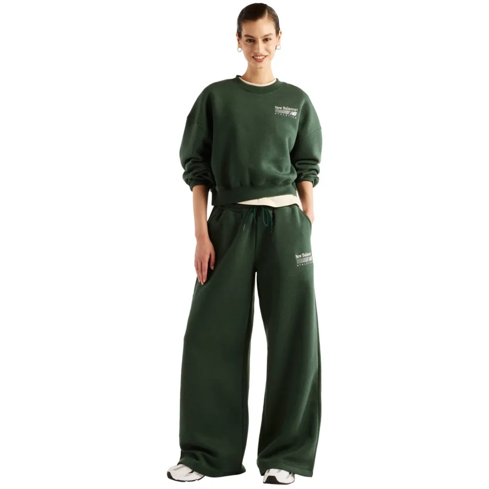 New Balance fleece wide leg joggingbroek - donkergroen