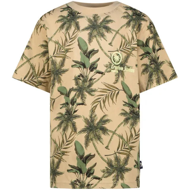 Vingino T-shirt beige met bladprint Beige/groen