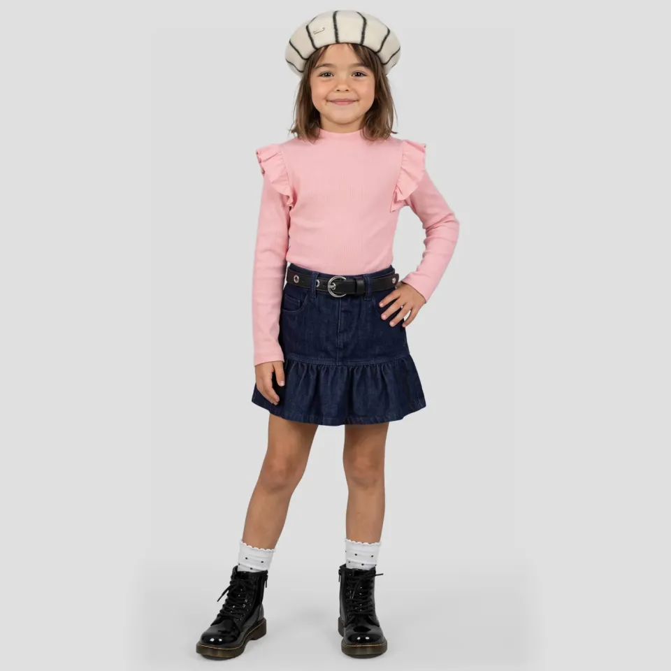 Orange Stars longsleeve met ruches felroze