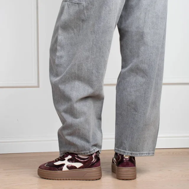 Haboob Aurelie leren sneakers met plateauzool - bordeaux, foto 6
