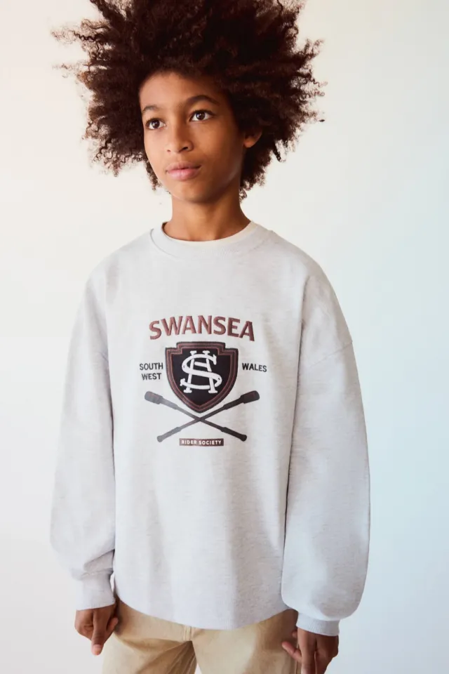 Mango Kids sweater met print - lichtgrijs
