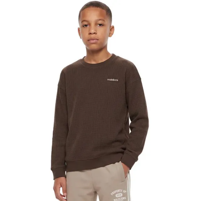 Malelions sweater met wafelstructuur - donkerbruin