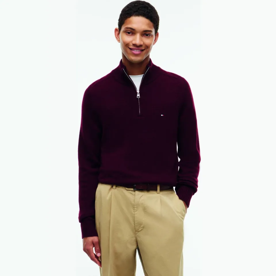 Tommy Hilfiger wollen regular fit gebreide trui - burgundy Bordeaux