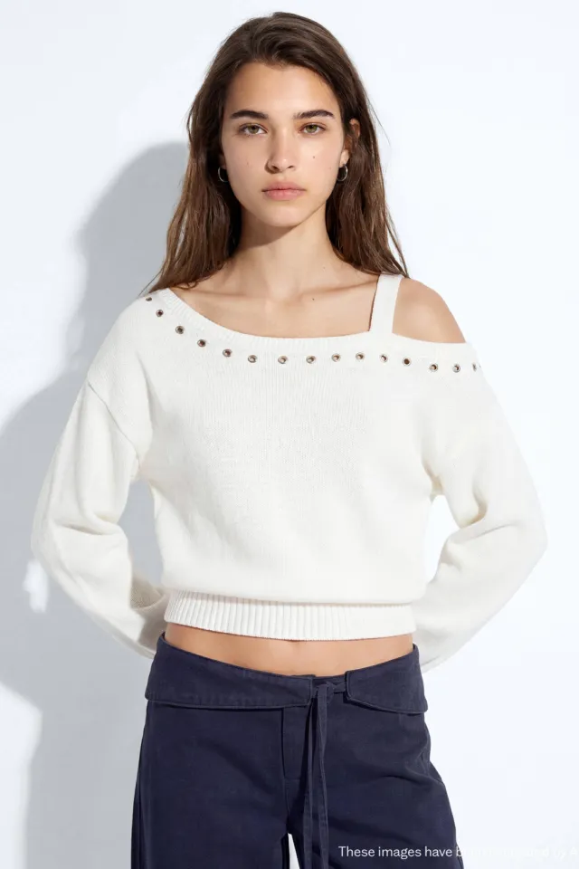 Mango TEEN katoenen gebreide trui - wit