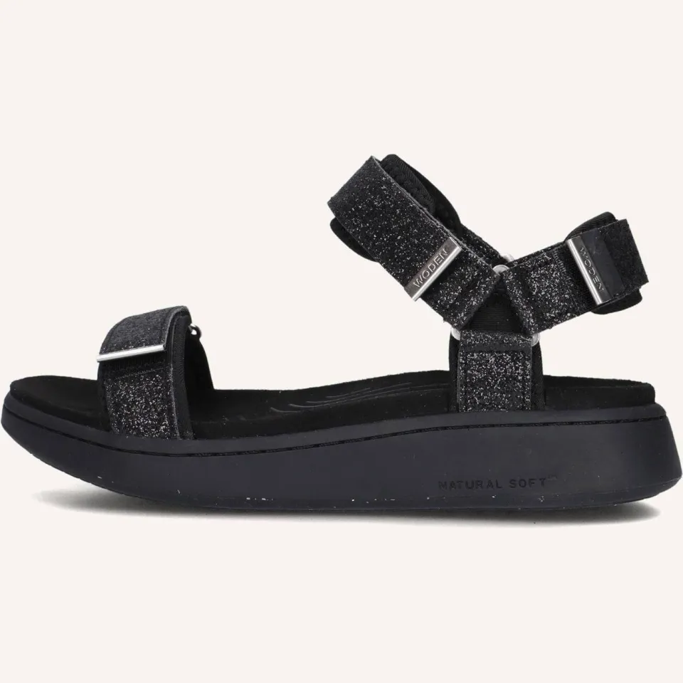 Woden Sandalen Line Glitter Zwart, foto 6