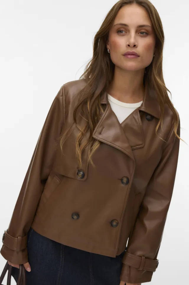 Vero Moda imitatieleren trenchcoat - bruin, foto 3
