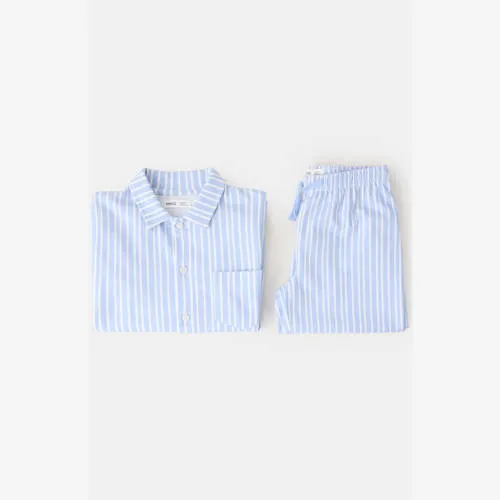 Mango Kids gestreepte pyjama lichtblauw/wit, foto 2