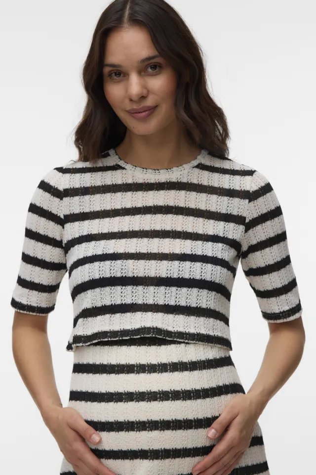 Mamalicious MLSHAYLA gestreept zwangerschaps T-shirt beige, foto 3