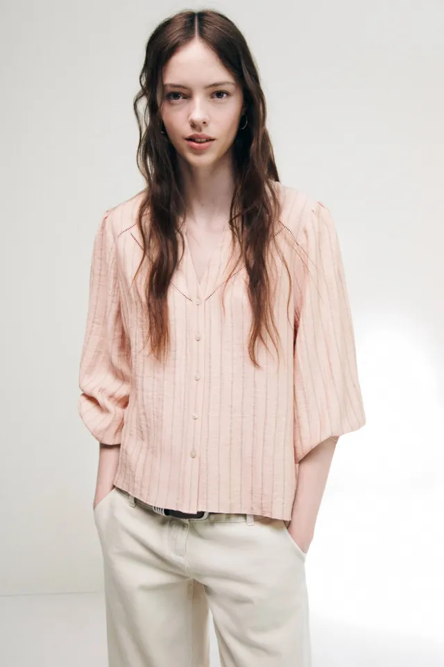Mango gestreepte blouse lichtroze