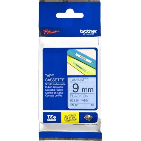Brother TZe-521 Tape Zwart op blauw (9 mm)