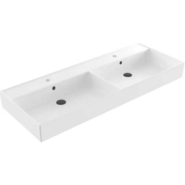 Sanilux Wastafel Sanilux Edge Keramiek 120 Dubbele Wasbak 2 Kraangaten Glans Wit