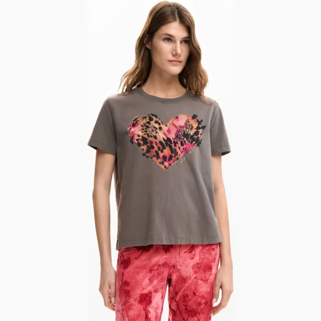 Desigual T-shirt lichtgrijs lichtgrijs/oranje, foto 4