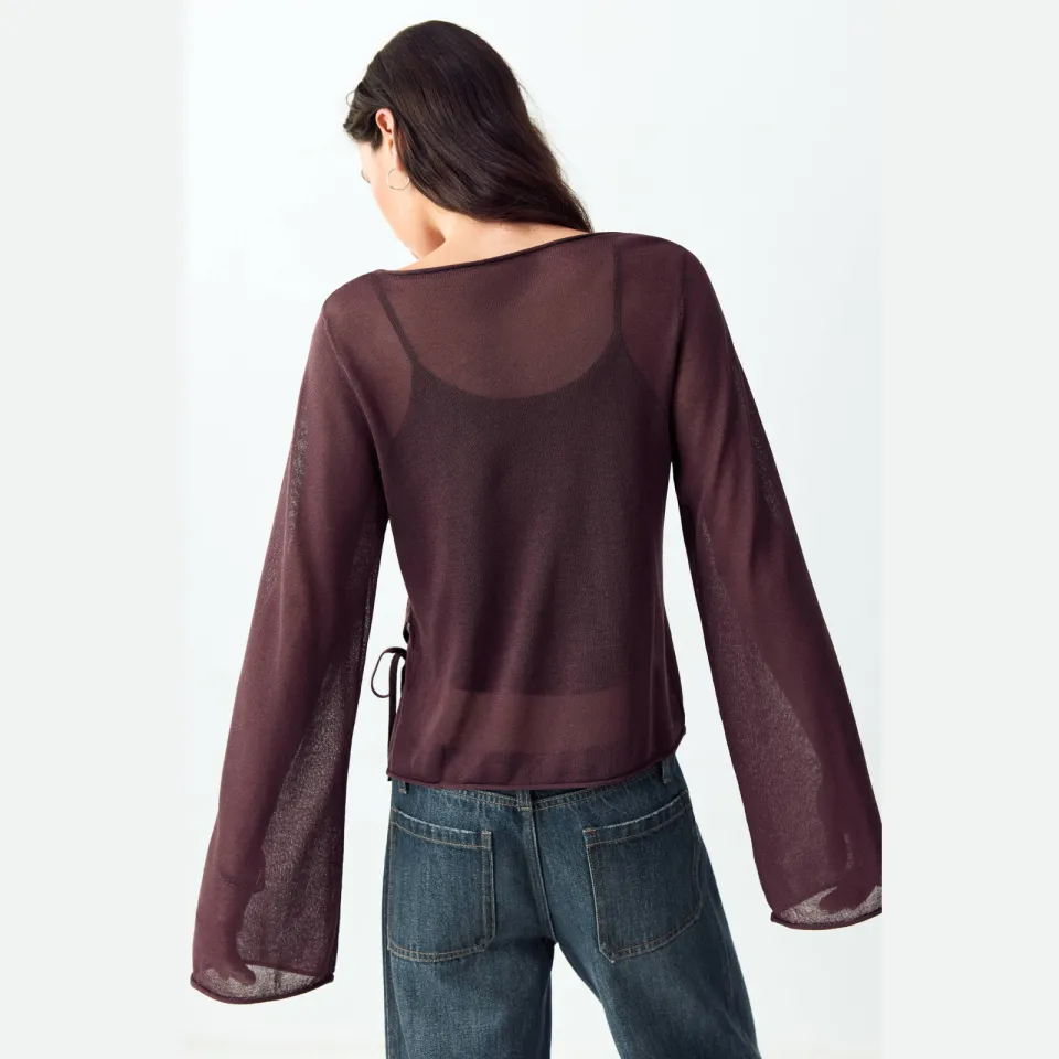 Mango Teen semi-transparante cropped blousetop donkerrood, foto 5