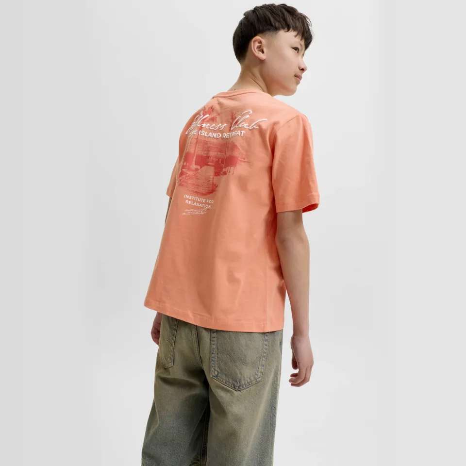 Jack & Jones T-shirt met backprint koraaloranje, foto 4