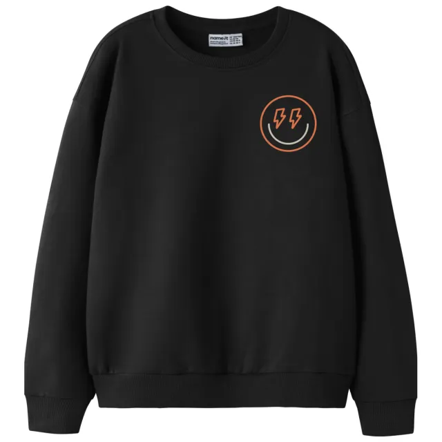 NAME IT KIDS rechtvallende sweater met print - zwart