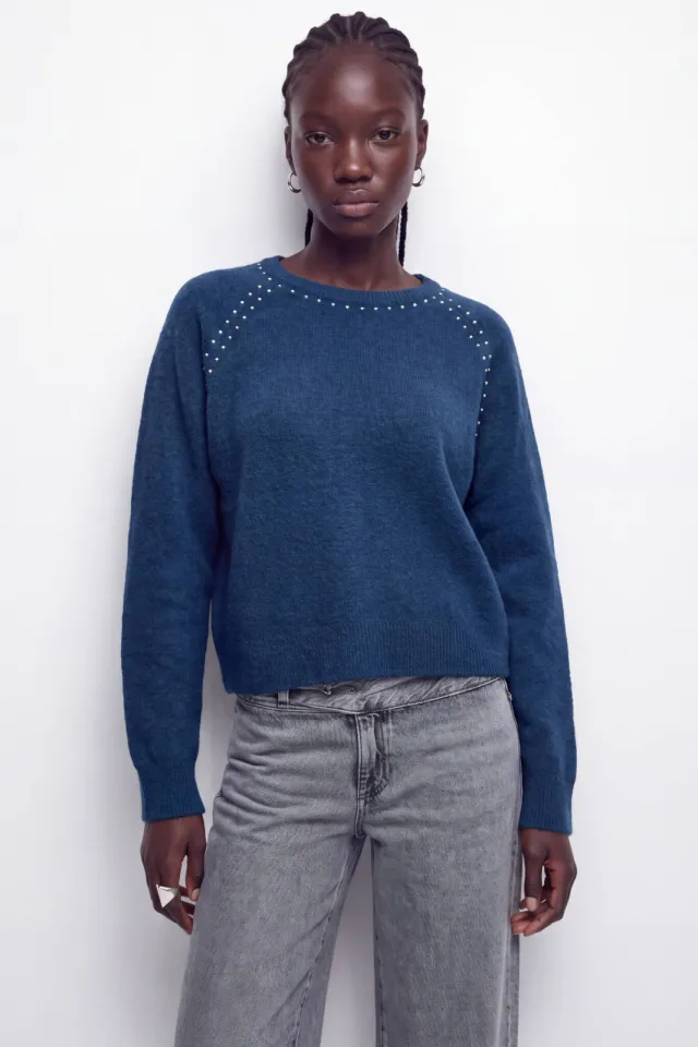 Mango TEEN gebreide trui met studs - blauw