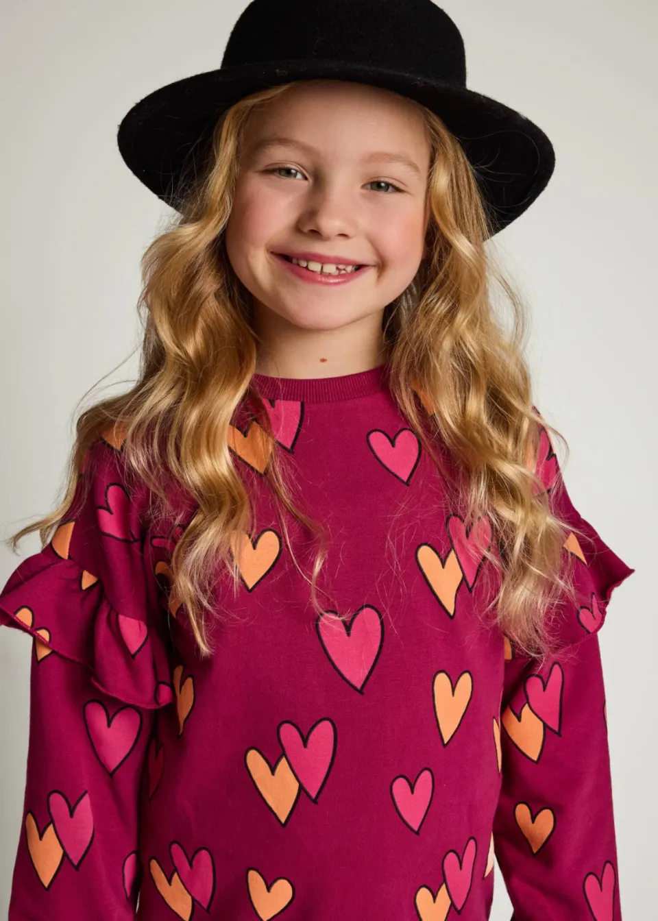 LOOXS little sweatjurk met ruches en hartjes donkerrood, foto 8
