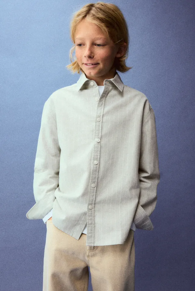 Mango Kids casual overhemd met krijtstreep - lichtgroen Lichtgroen/ecru