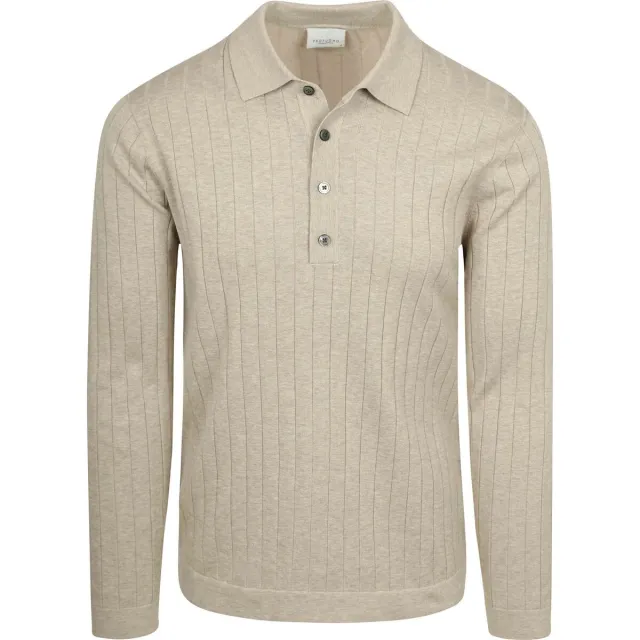 Profuomo Polo Shirt Lange Mouw Profuomo Longsleeve Poloshirt Dropneedle Beige