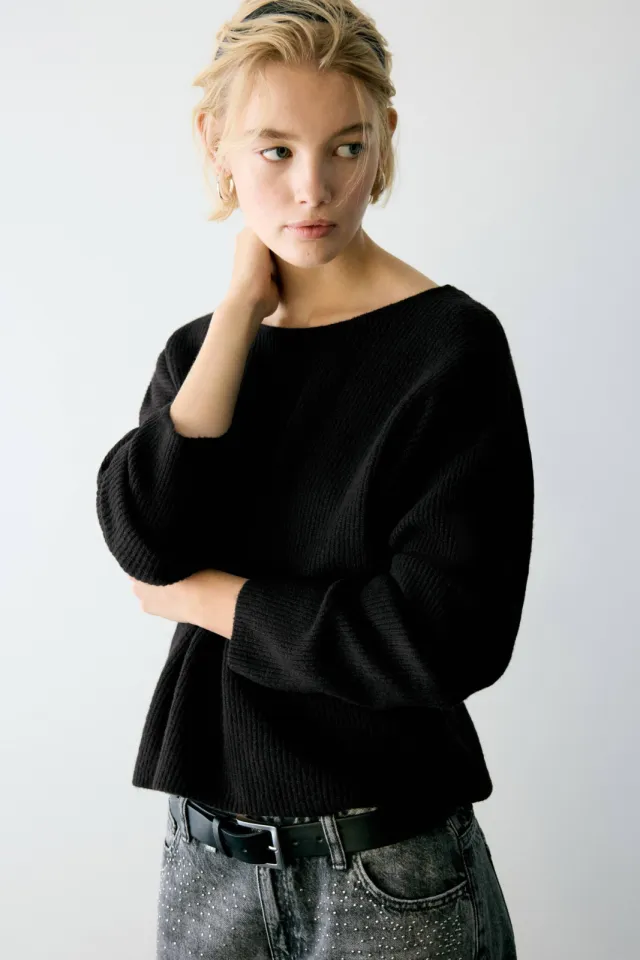 Mango TEEN gebreide trui met open rug en wol - zwart