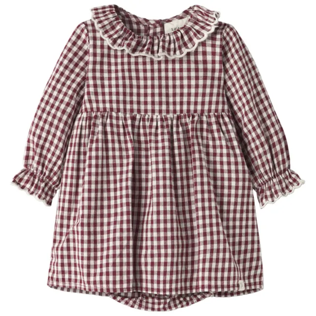 Lil' Atelier BABY geruite korte A-lijn jurk - rood/wit