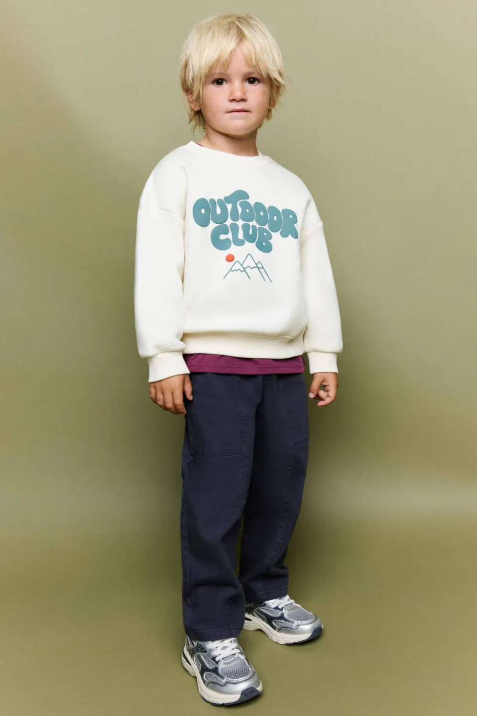 Mango Kids rechtvallende sweater met tekst - ecru