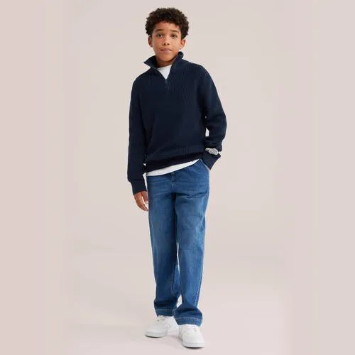 WE Fashion katoenen gebreide trui - donkerblauw, foto 3
