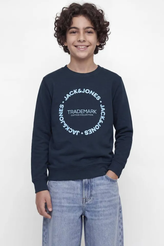 Jack & Jones JUNIOR sweater met tekst - donkerblauw