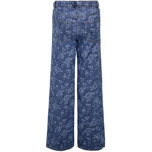 KIDS ONLY GIRL high waist wide leg jeans medium blue denim Blauw Bloemen, foto 2