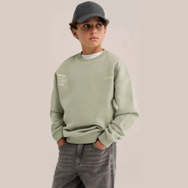WE Fashion Blue Ridge sweater met backprint - lichtgroen