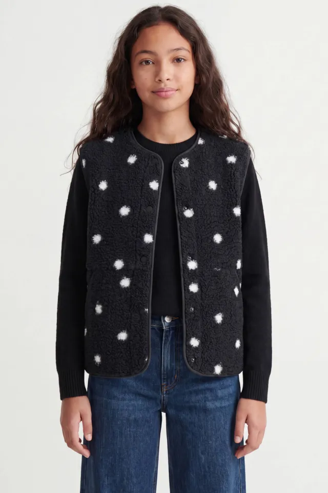 JJXX GIRL rechtvallend teddy gilet met stippen - zwart Zwart/wit