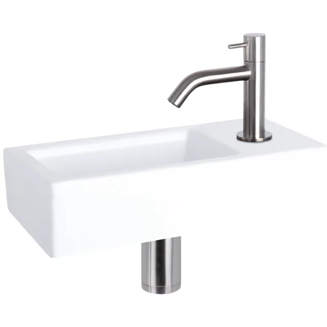 Fonteinset Differnz Ravo Keramiek 38.5x18.5x9 cm Wit Met Gebogen Kraan Mat Chroom