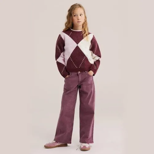 WE Fashion gebreide trui met wol - donkerrood/roze/wit, foto 3
