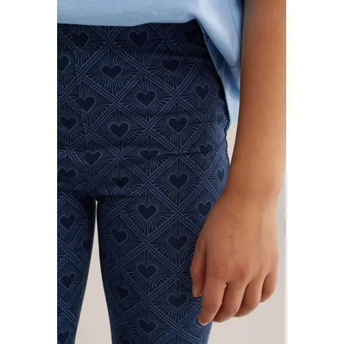 WE Fashion flared legging met hartjes donkerblauw, foto 4